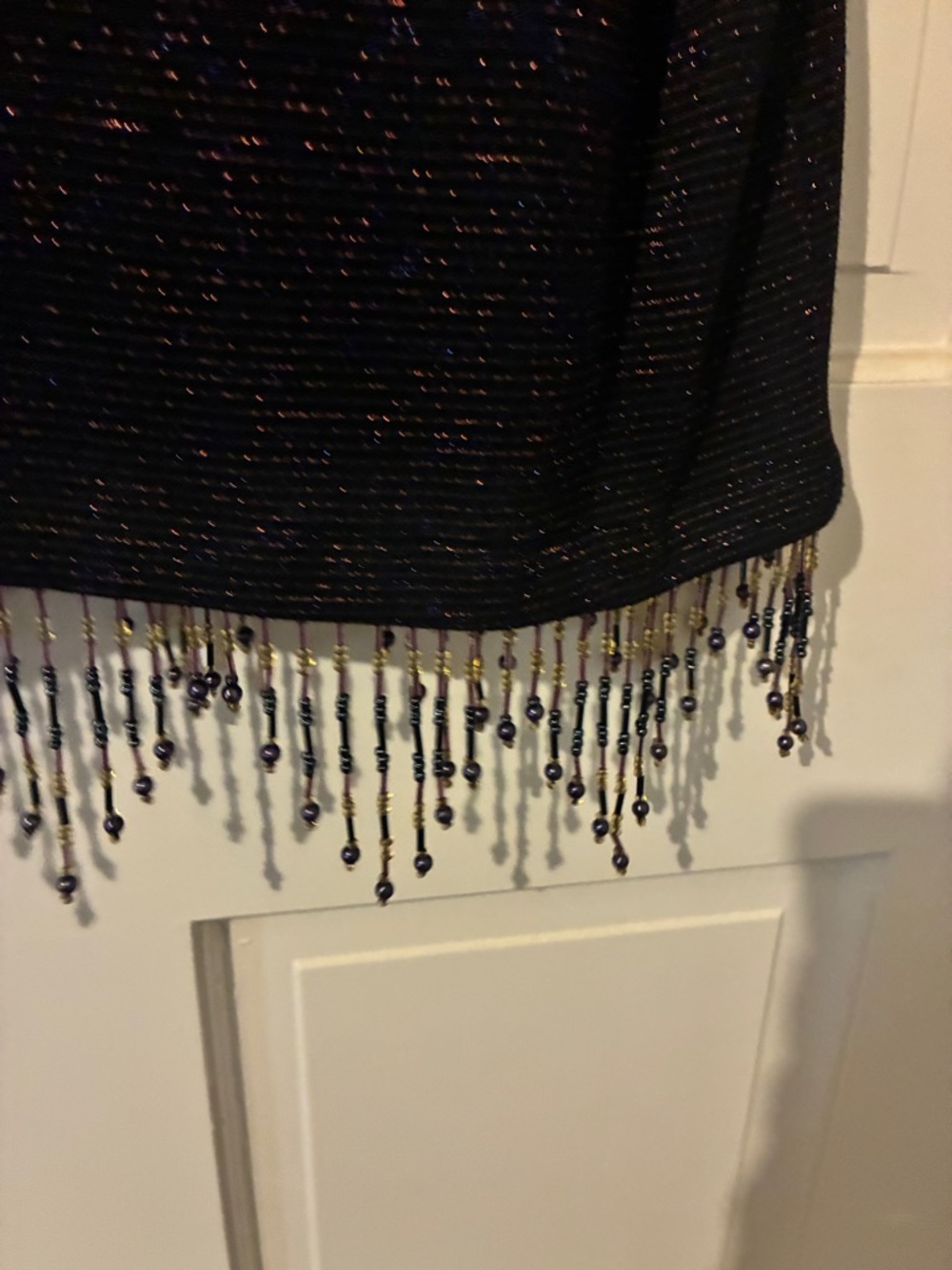 NWOT OPENING CEREMONY Women’s Black Sparkle Short Sleeve Beaded Fringe Hem Top - Picture 7 of 7